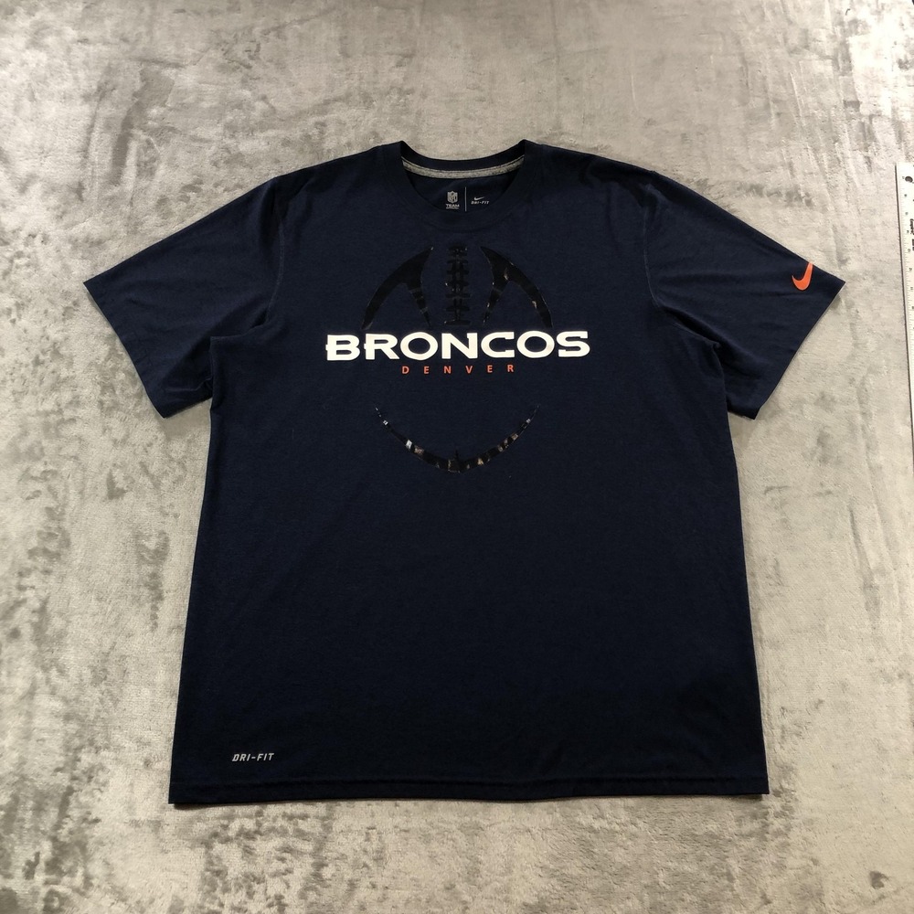 Denver Broncos Shirt Mens Large Blue NFL Football Nike Dri-FIT Graphic Tee